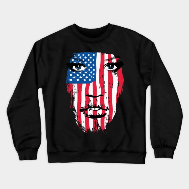 USA Patriot Woman Flag Warpaint 2 July 4th Flag Crewneck Sweatshirt by atomguy